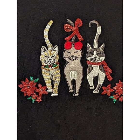Karen Scott Cotton Festive Catwalk Top Christmas Cat Shirt Medium - Picture 2 of 5